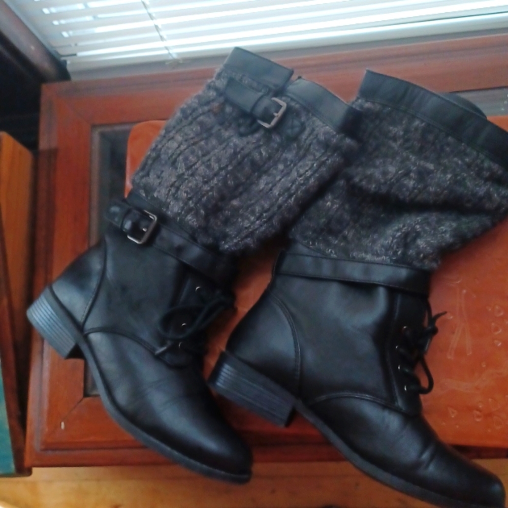 Black combat boots. Sweater boots.
